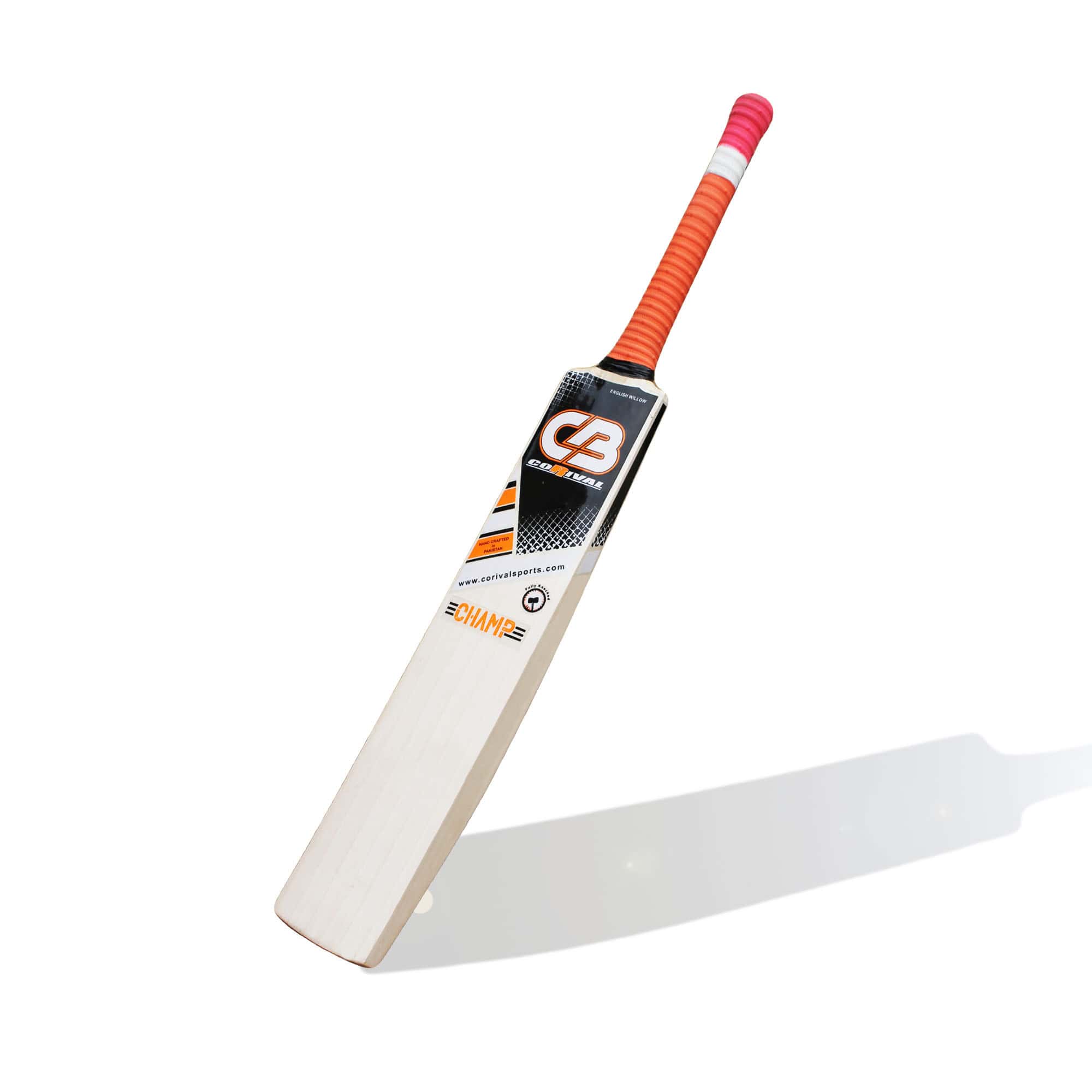 CB Champ English Willow Cricket Bat by Corival Sports handcrafted in Sialkot Pakistan for professional leather ball cricket